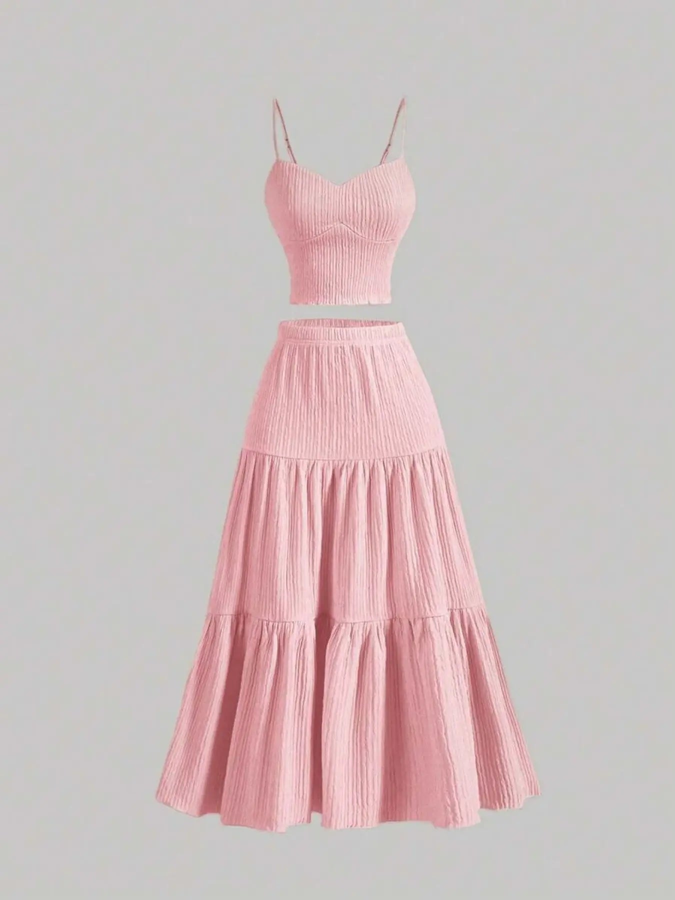 Women'S Solid Woven Crop Cami Top & A-Line Skirt Two-Piece Set Womenswear, Casual Fashion Cozy Two Piece Outfits for Daily Outdoor Wear, Ladies Clothes for Summer