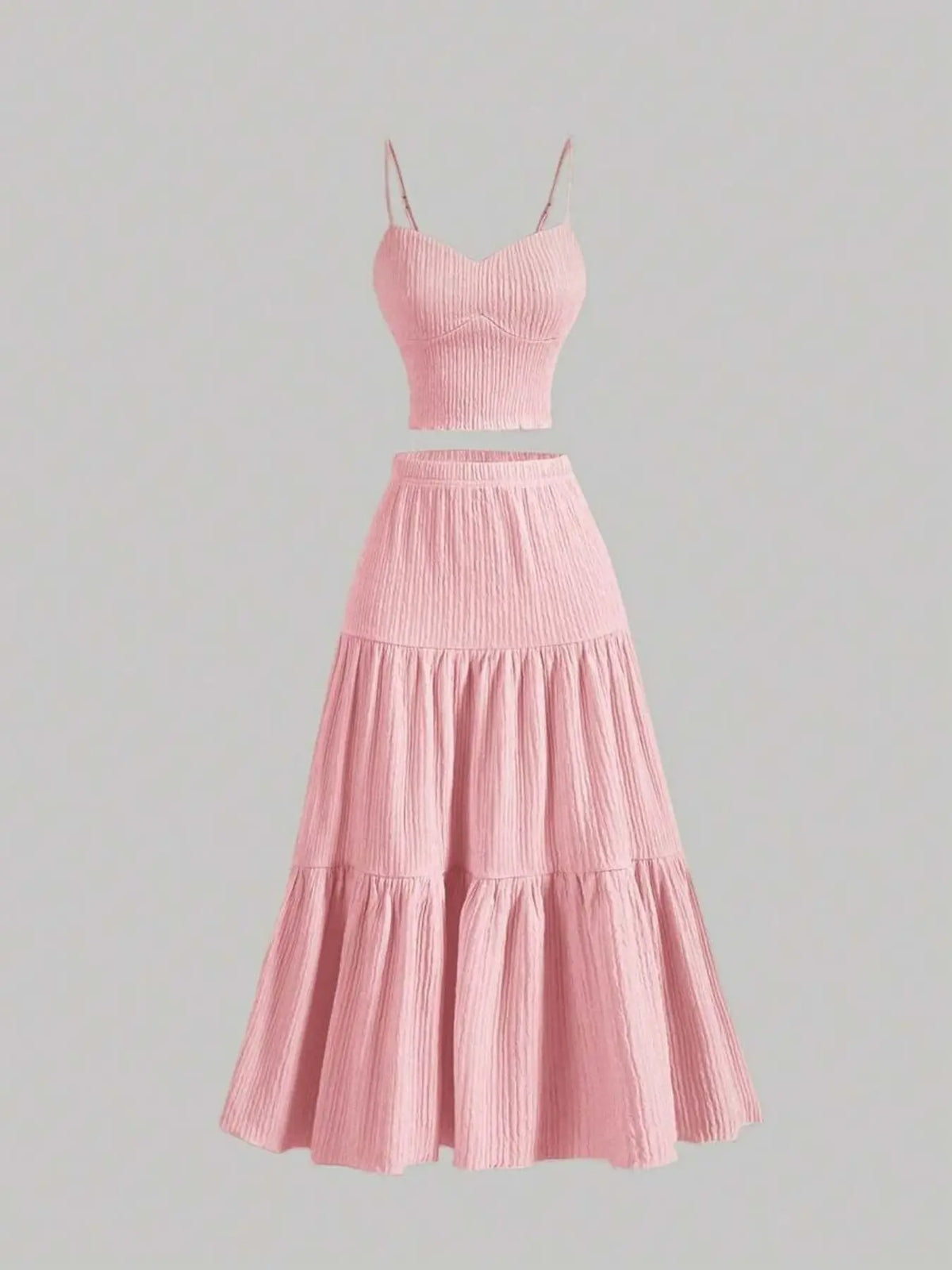 Women'S Solid Woven Crop Cami Top & A-Line Skirt Two-Piece Set Womenswear, Casual Fashion Cozy Two Piece Outfits for Daily Outdoor Wear, Ladies Clothes for Summer