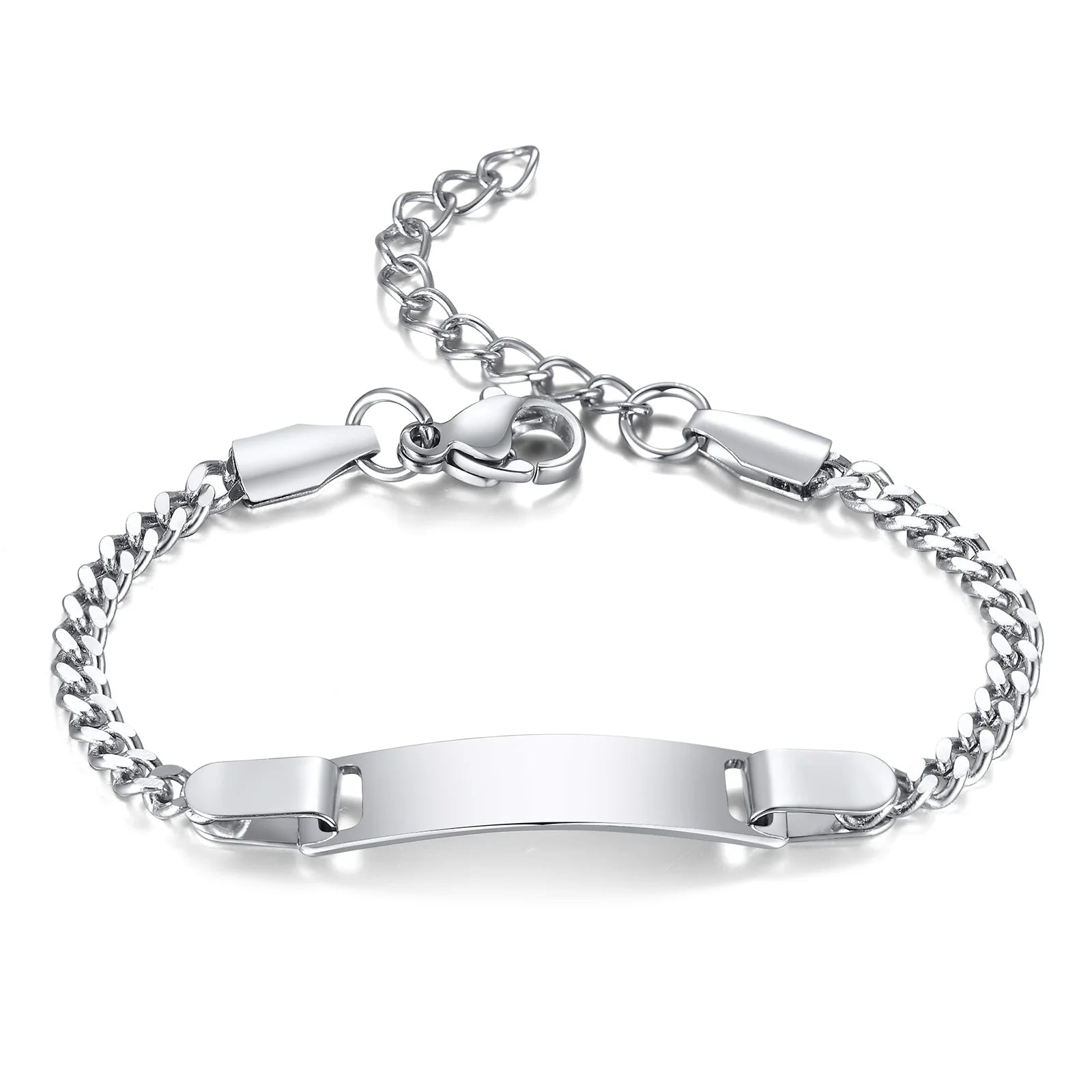 Personalized Heart Bracelet for Girls - Custom Engraved Stainless Steel Figaro Chain Link, Adjustable Gift for Any Occasion