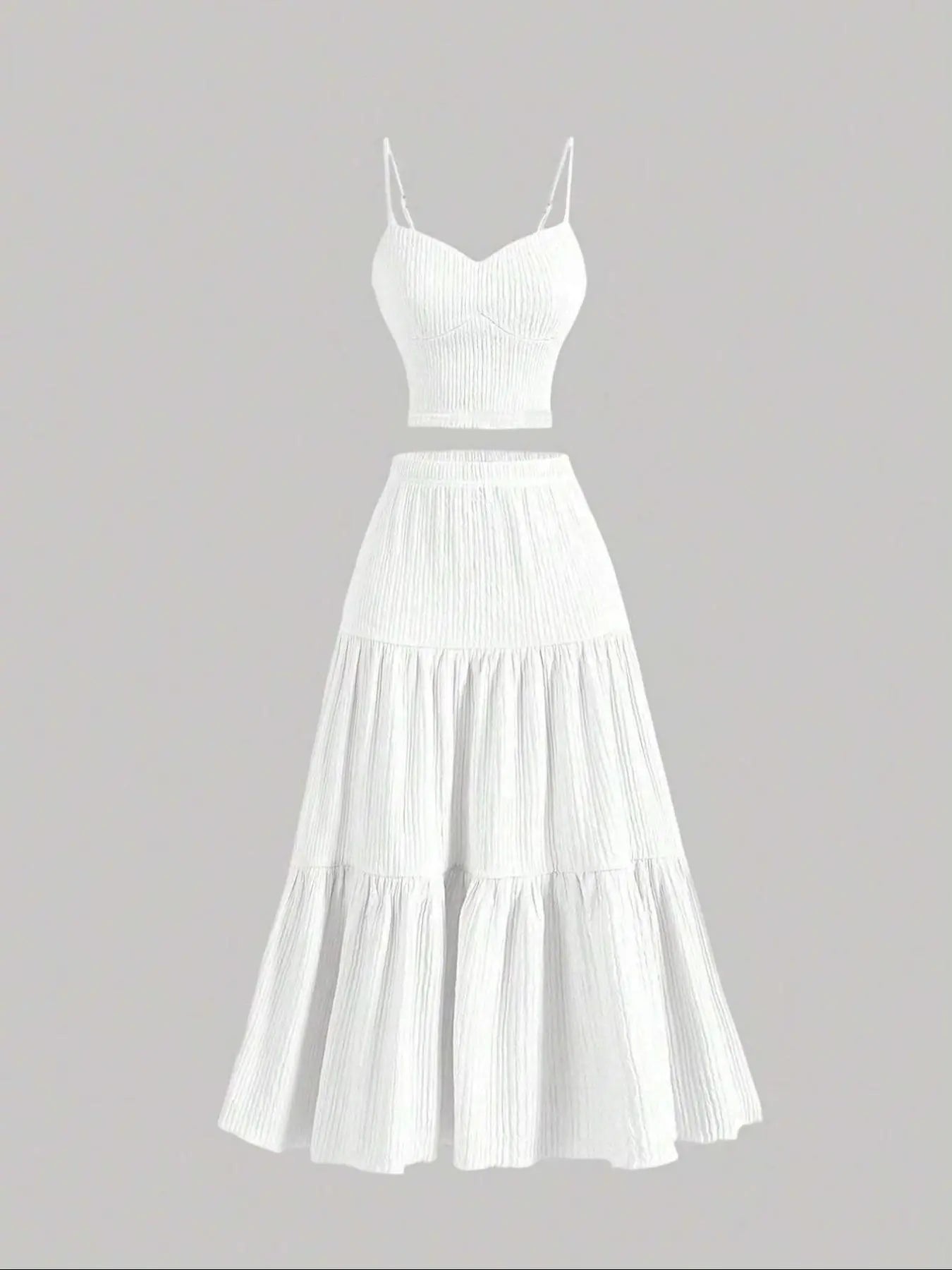 Women'S Solid Woven Crop Cami Top & A-Line Skirt Two-Piece Set Womenswear, Casual Fashion Cozy Two Piece Outfits for Daily Outdoor Wear, Ladies Clothes for Summer