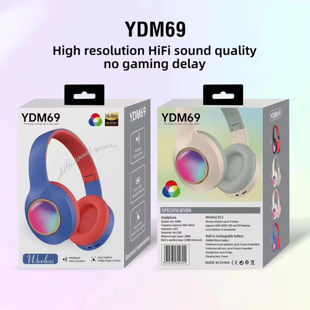 WT-7S Bluetooth Headphones Light Up, Foldable Stero Wireless Headset with Microphone and Volume Control for Pc/Tablet/Tv/Travel (Pink Green)