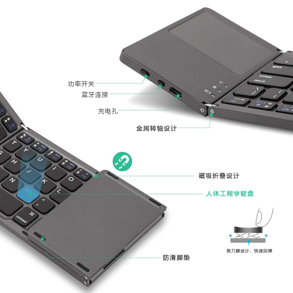Portable Foldable Folding Keyboard Mini Wireless Bluetooth Keyboard Touchpad Keyboard for Windows Android IOS Tablet Ipad Phone