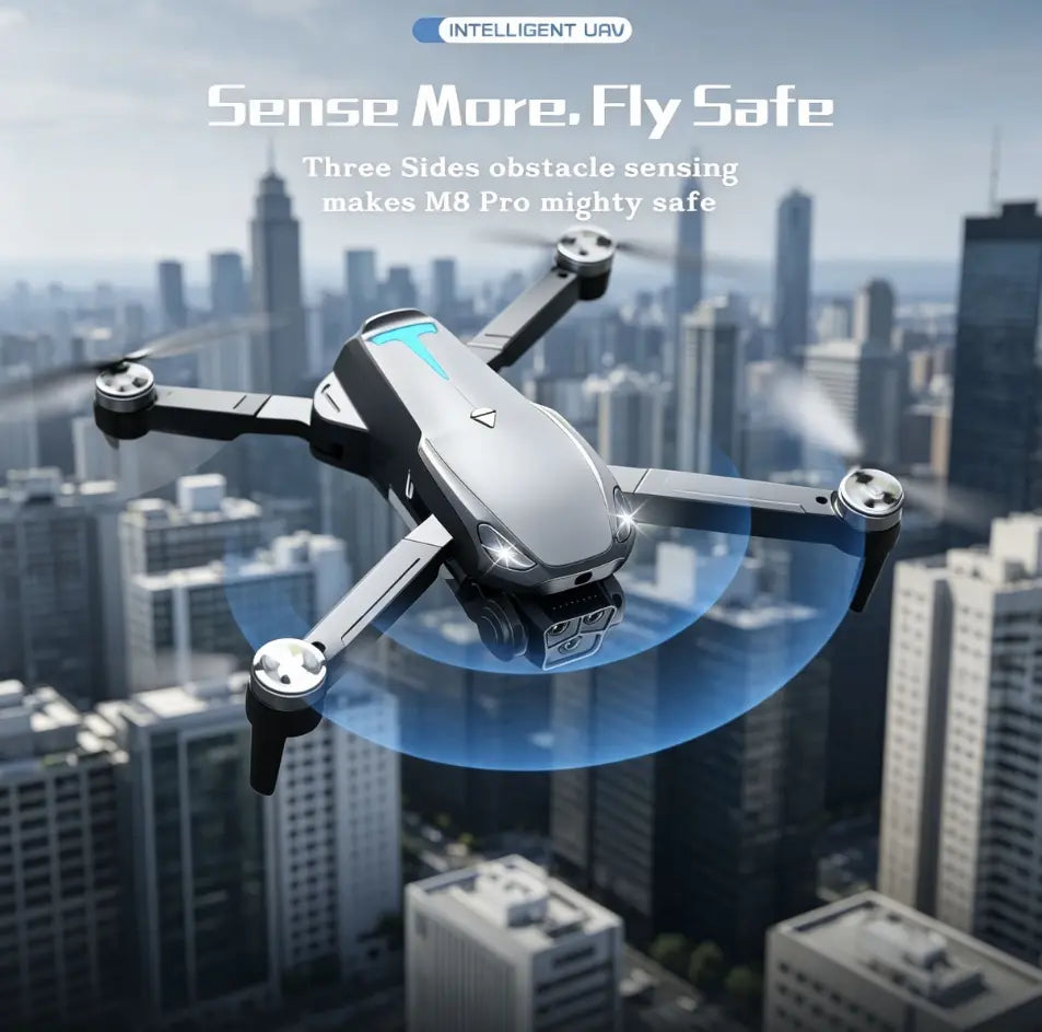 M8 Pro 2026 Foldable Aerial Drone with 4K UHD EIS Anti-Shake Camera, GPS Precise Positioning System, 5G Wifi FPV Real-Time Transmission, Intelligent Obstacle Avoidance, Auto Return, 360° Stunt Roll, 2 Batteries for Adults Beginners Aerial Photography