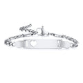 Personalized Heart Bracelet for Girls - Custom Engraved Stainless Steel Figaro Chain Link, Adjustable Gift for Any Occasion