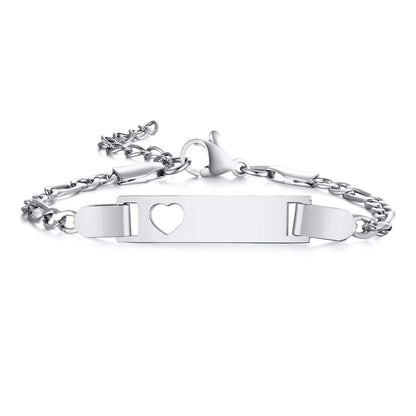 Personalized Heart Bracelet for Girls - Custom Engraved Stainless Steel Figaro Chain Link, Adjustable Gift for Any Occasion