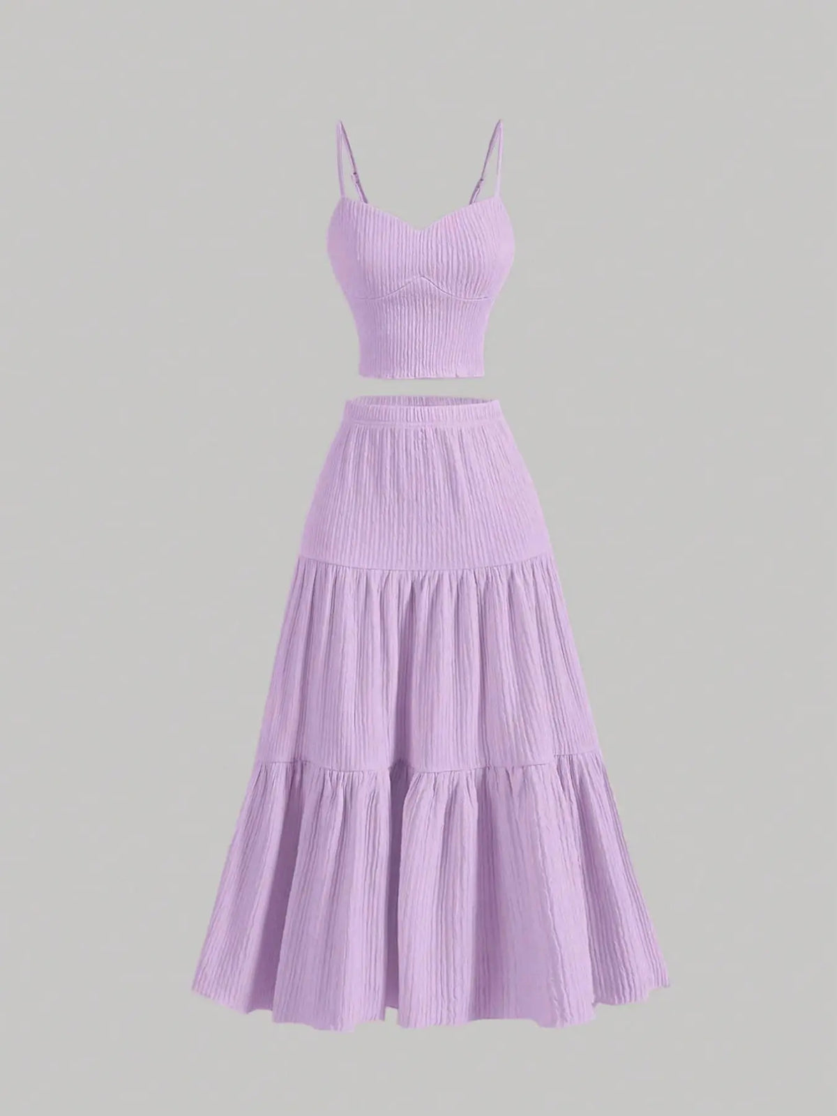 Women'S Solid Woven Crop Cami Top & A-Line Skirt Two-Piece Set Womenswear, Casual Fashion Cozy Two Piece Outfits for Daily Outdoor Wear, Ladies Clothes for Summer