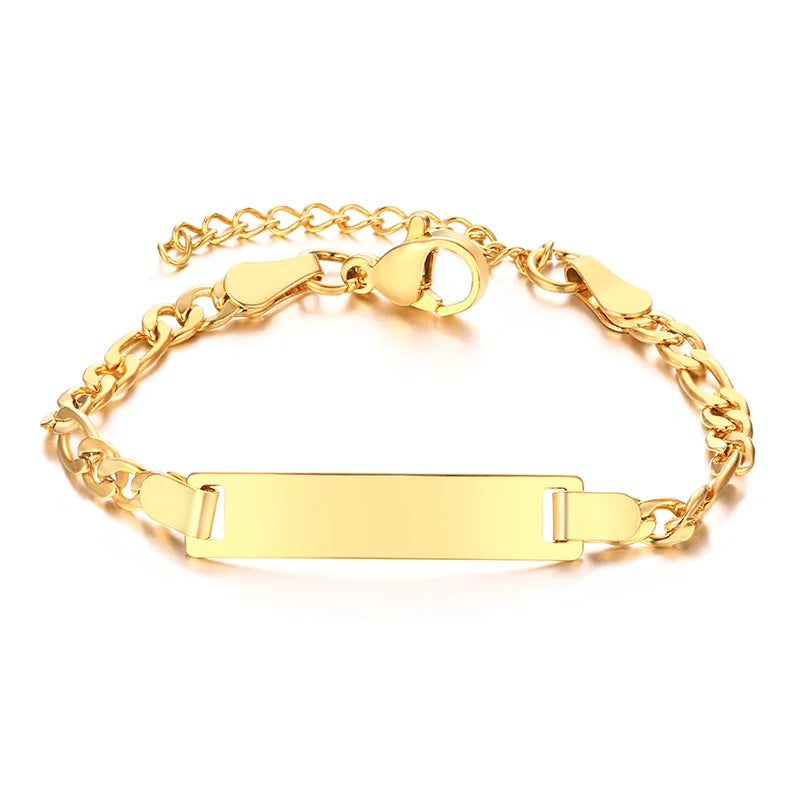 Personalized Heart Bracelet for Girls - Custom Engraved Stainless Steel Figaro Chain Link, Adjustable Gift for Any Occasion