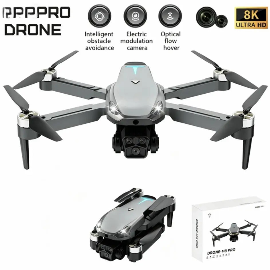 M8 Pro 2026 Foldable Aerial Drone with 4K UHD EIS Anti-Shake Camera, GPS Precise Positioning System, 5G Wifi FPV Real-Time Transmission, Intelligent Obstacle Avoidance, Auto Return, 360° Stunt Roll, 2 Batteries for Adults Beginners Aerial Photography