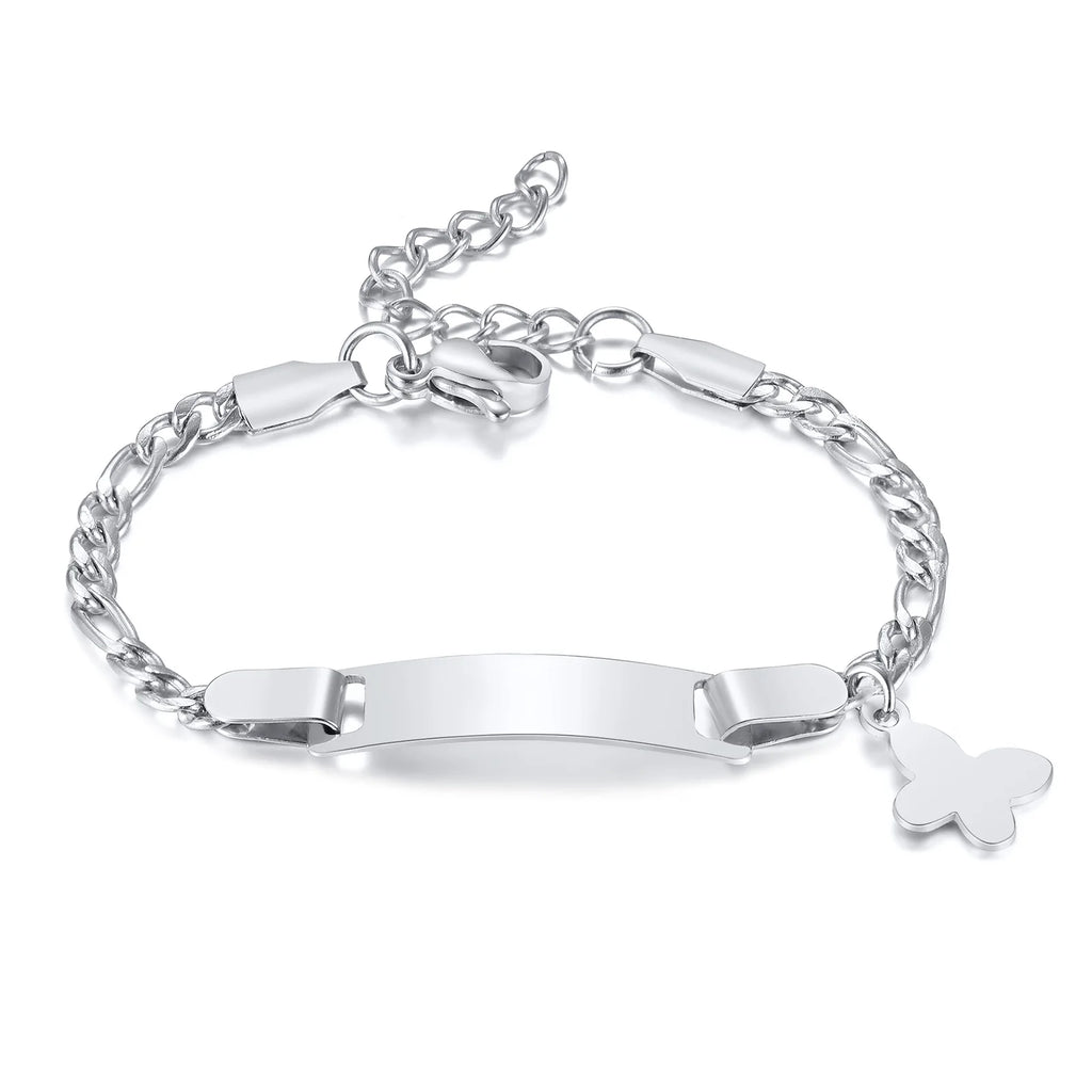 Personalized Heart Bracelet for Girls - Custom Engraved Stainless Steel Figaro Chain Link, Adjustable Gift for Any Occasion