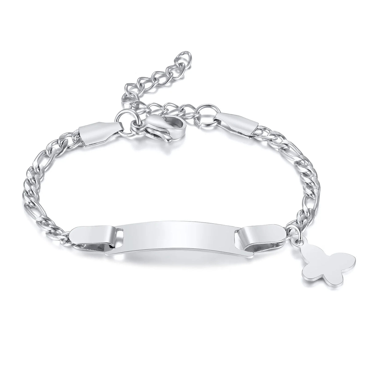 Personalized Heart Bracelet for Girls - Custom Engraved Stainless Steel Figaro Chain Link, Adjustable Gift for Any Occasion