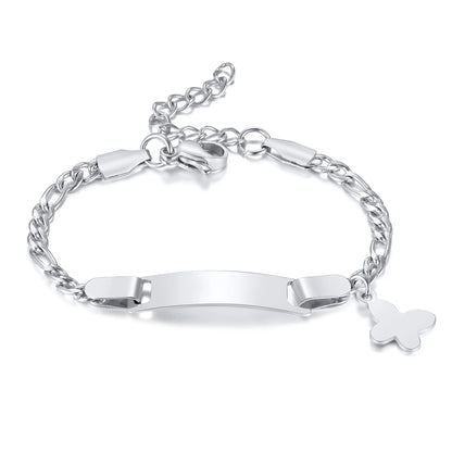 Personalized Heart Bracelet for Girls - Custom Engraved Stainless Steel Figaro Chain Link, Adjustable Gift for Any Occasion
