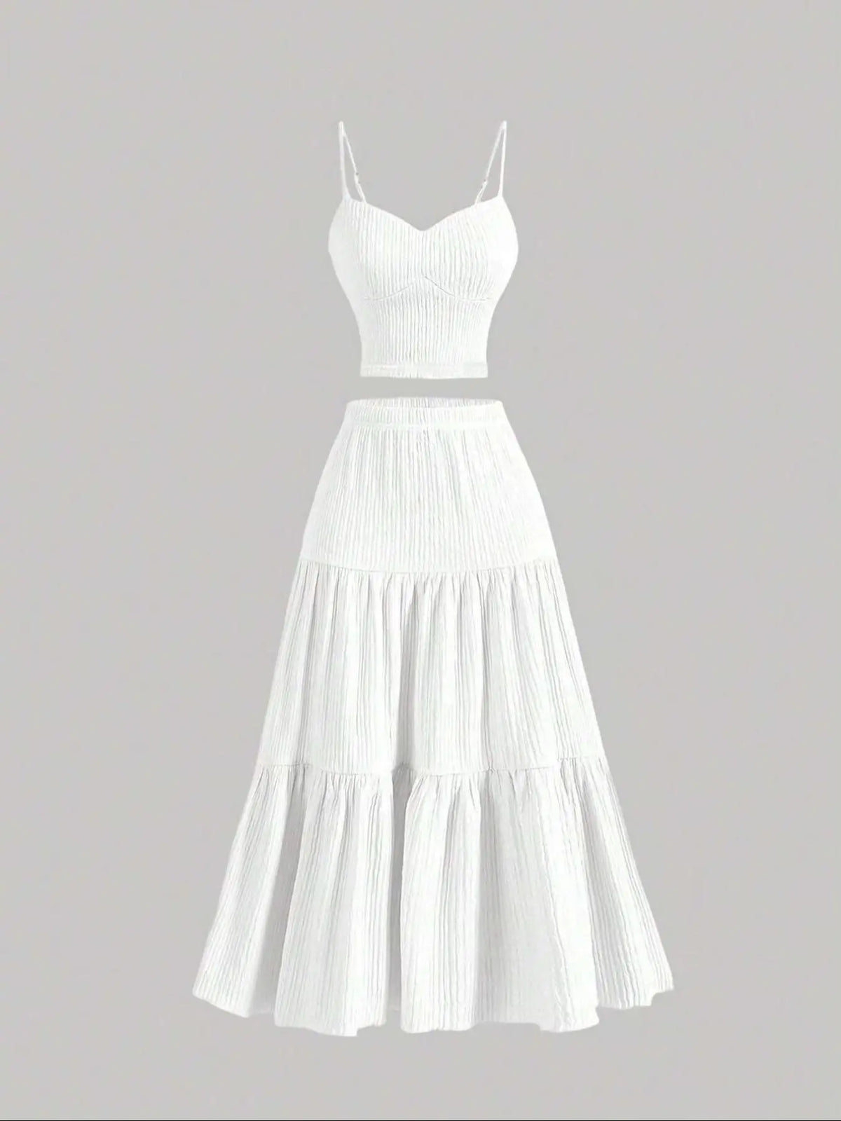 Women'S Solid Woven Crop Cami Top & A-Line Skirt Two-Piece Set Womenswear, Casual Fashion Cozy Two Piece Outfits for Daily Outdoor Wear, Ladies Clothes for Summer
