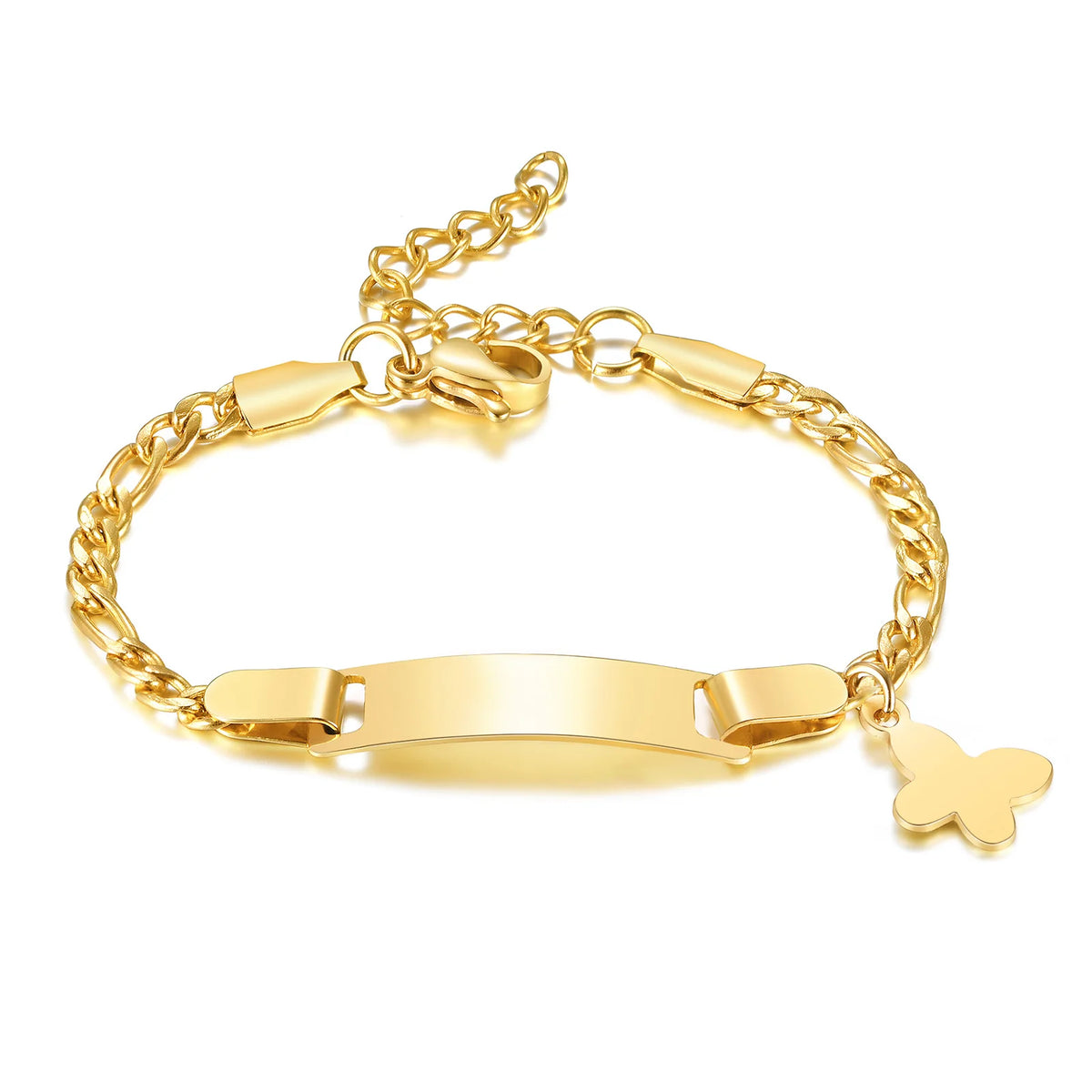 Personalized Heart Bracelet for Girls - Custom Engraved Stainless Steel Figaro Chain Link, Adjustable Gift for Any Occasion