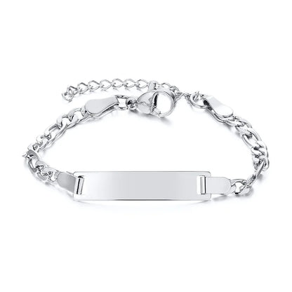 Personalized Heart Bracelet for Girls - Custom Engraved Stainless Steel Figaro Chain Link, Adjustable Gift for Any Occasion