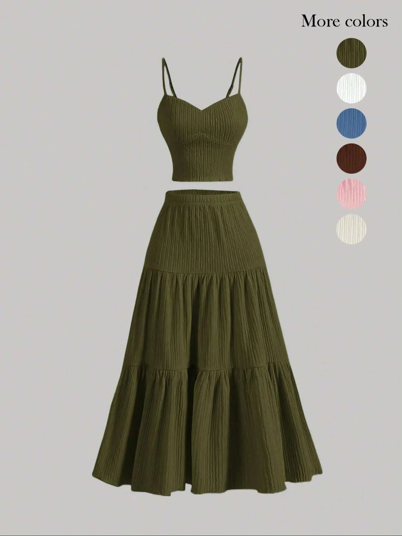 Women'S Solid Woven Crop Cami Top & A-Line Skirt Two-Piece Set Womenswear, Casual Fashion Cozy Two Piece Outfits for Daily Outdoor Wear, Ladies Clothes for Summer