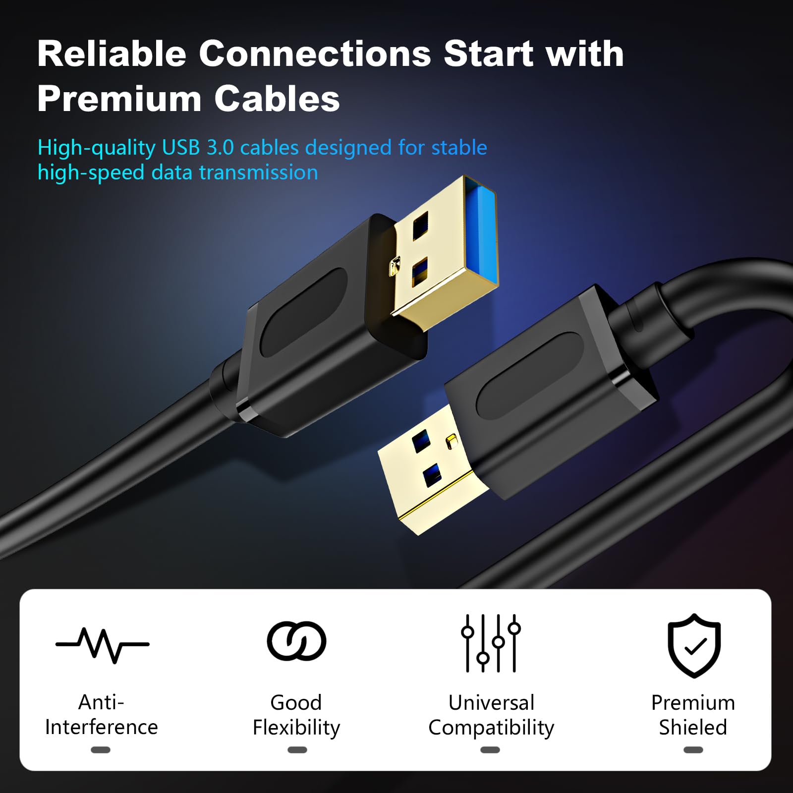 USB 3.0 Male to Male Cable 3Ft,Usb to USB Cable with Gold-Plated Connector for Hard Drive Enclosures, DVD Player, Laptop Cooler (3Ft/1M)